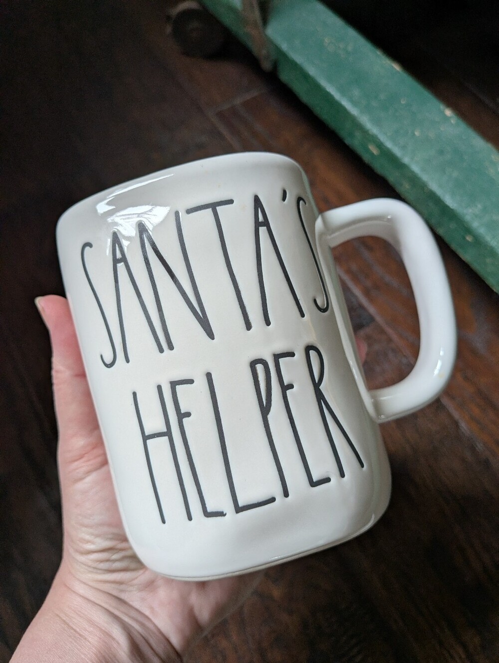 RAE DUNN I White Ceramic 'Santa's Helper' Mug with Red Interior